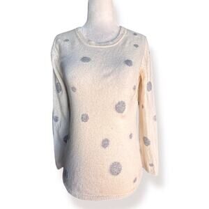 Quinn Cashmere Sparkle Polka Dot Sweater Cream Gray Medium Whimsical Knit